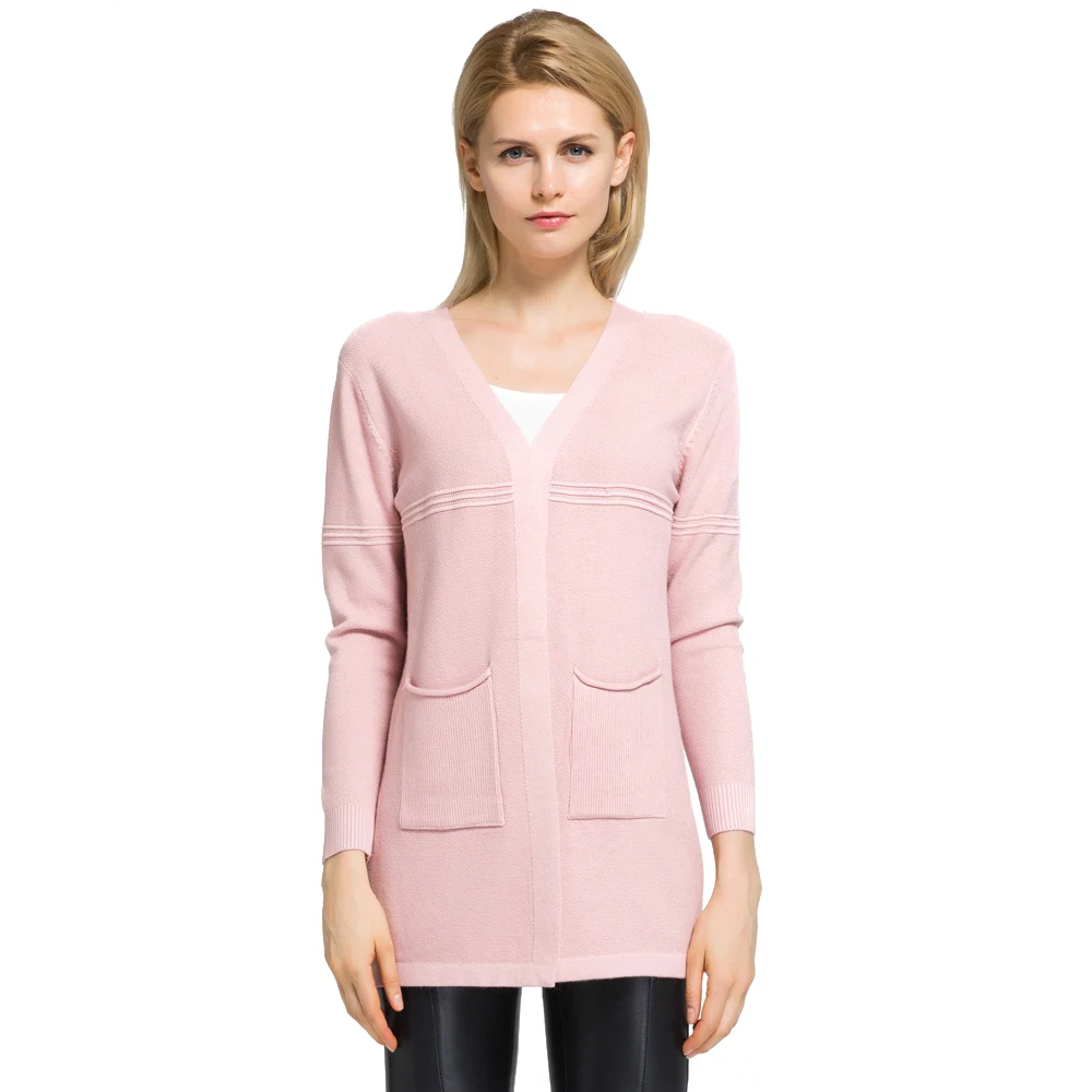WEN TING 2017 Women Casual Solid Color Long Sleeve Open Stitch Fornt Pocket Cardigan Gray Spring Knitted Elegant Coat |