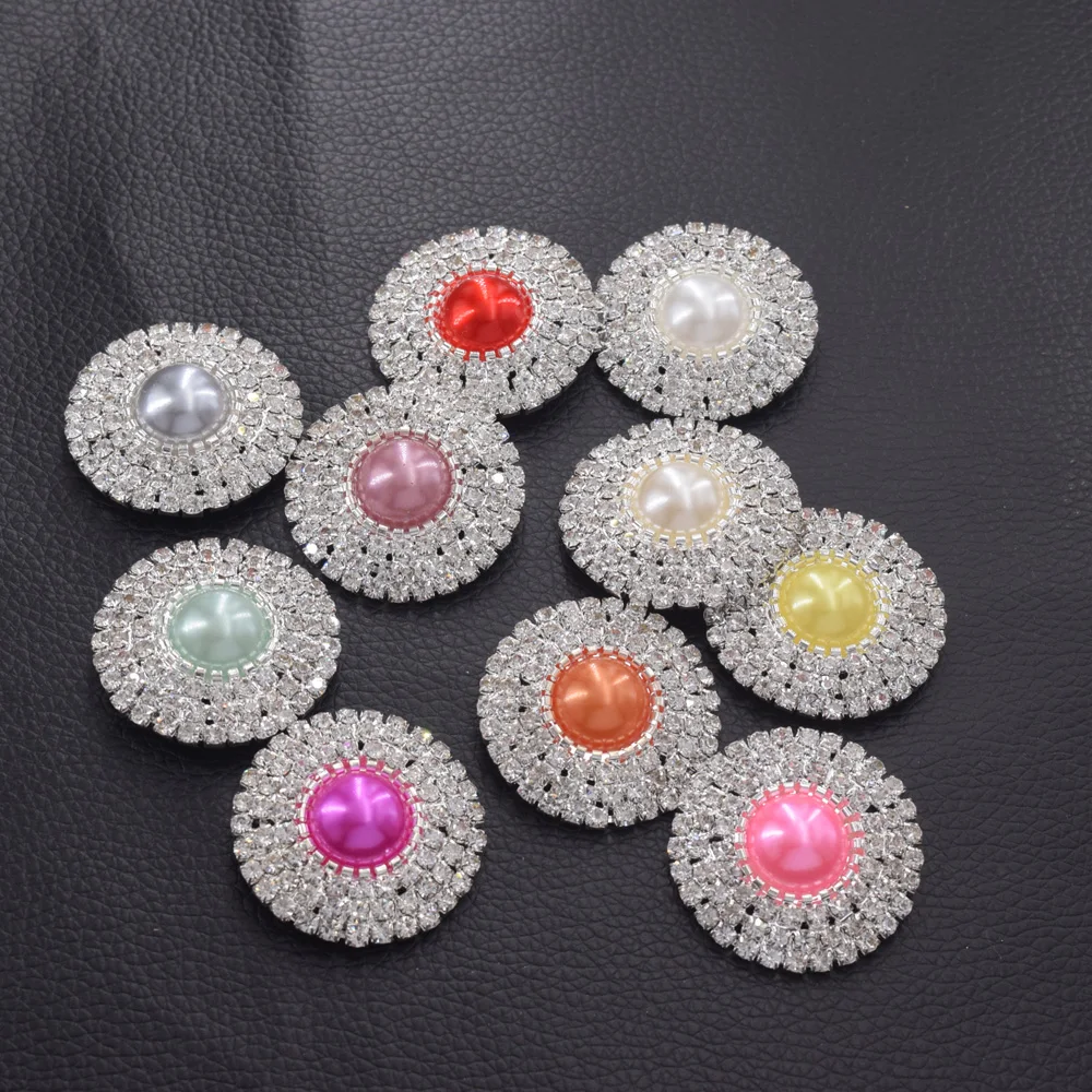 20pcs beatiful pearl Rhinestone Buttons 34mm Silver plating Alloy 2