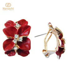 Navachi Красный Эмаль Листья цветок желтый GP прозрачный горный хрусталь, страз серьги-гвоздики оптом SMT2865