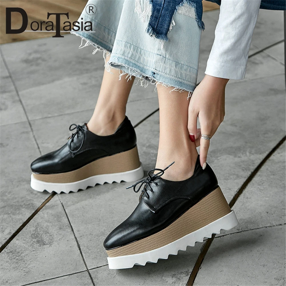 DORATASIA Brand Top Quality Big Size 42 Cow Genuine Leather Flat Platform Women Shoes Girls Shoelaces Leisure Shoes Woman Flats
