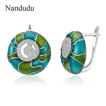 Nandudu, цветные глазурные серьги для женщин, девушек, эмаль, цветок, белый кубический циркон, камень, серьги-гвоздики, модное ювелирное изделие CE355 CE356