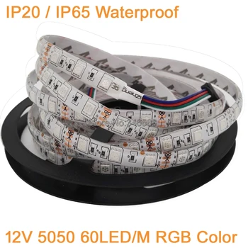

5M 12V 5050 RGB LED Strip Light 60LED/M 300LEDs DC12V Flexible LED Tape Ribbon, RGB Multi-Color, IP20 / IP65 Waterproof 60 LED/M