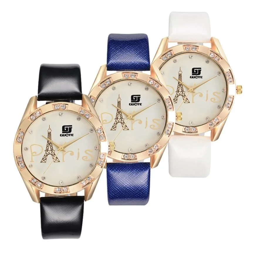 Best selling Ms Iron Tower Leather Band Watches Sport Analog Quartz