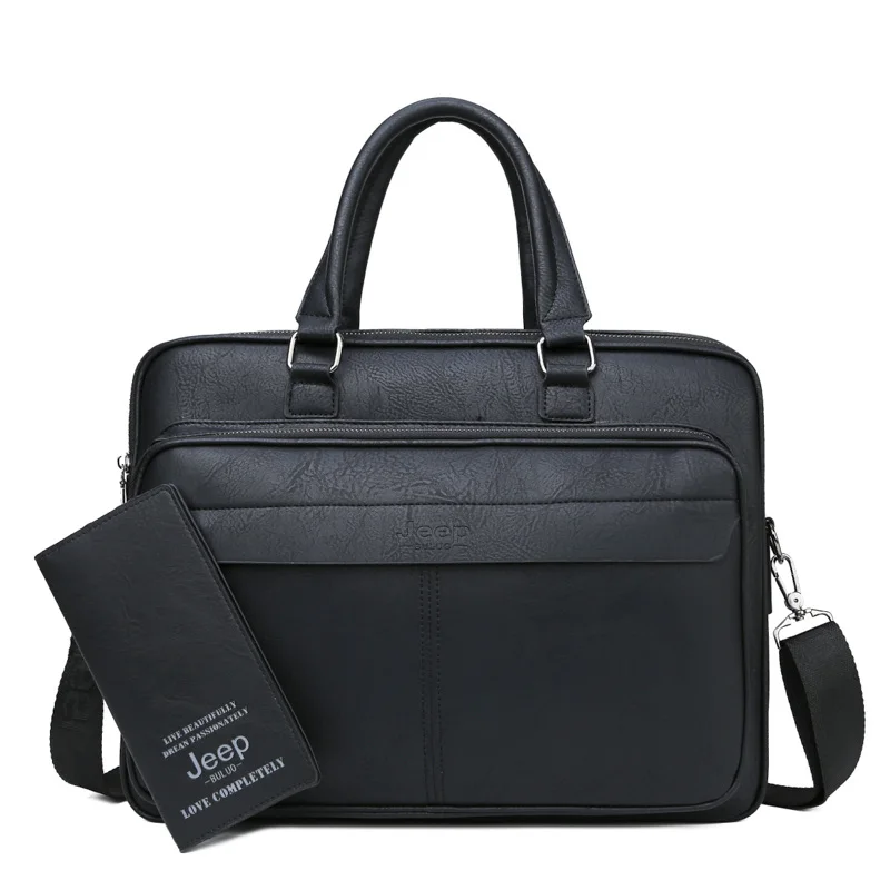 Мужской деловой портфель jeep buluo, оранжевый брендовый портфель для путешествий, сумка для ноутбука 14", сумка для офиса с ремнем через плечо, все сезоны - Цвет: 8115-8888-Black