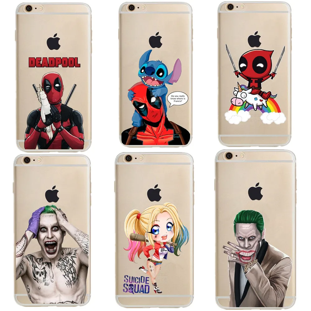 

Deadpool and Stitch Suicide Squad Joker Harley Quinn Soft Clear TPU Phone Case Cover For iPhone X SE 5s 6S Plus 7 7 Plus 8 8Plus