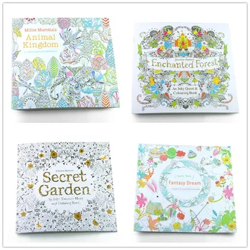 

4PCS/LOT English Edition Secret Garden+Fantasy Dream+Enchanted Forest+Animal Kingdom Coloring Book 24 Pages