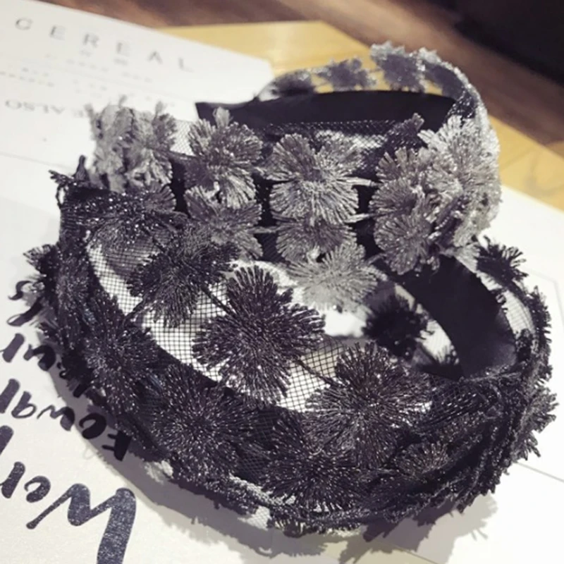 NEW 1PC Women Crystal Ribbon Retro Headband Sweet Girls Wide Hairband Hair Accessories 3 Colors