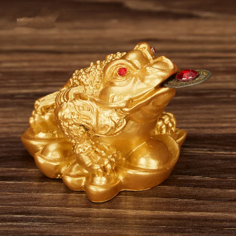 

Feng Shui Toad Money LUCKY Wealth Fortune Chinese Golden Frog Toad Coin Home Office Decoration Tabletop Ornaments GPD8750