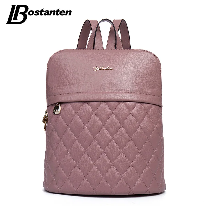 BOSTANTEN Plaid Brand Genuine Leather font b Women b font font b Backpack b font Casual