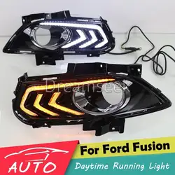 DRL для Ford Fusion Mondeo 2013 2014 2015 светодиодный автомобилей дневного света Водонепроницаемый вождения Туман лампы с сигнала поворота