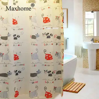 

Lovely Cat Bathroom Waterproof Polyester Shower Curtain With 12pcs Curtain Hooks Rings Home Deco Accessories 180*180