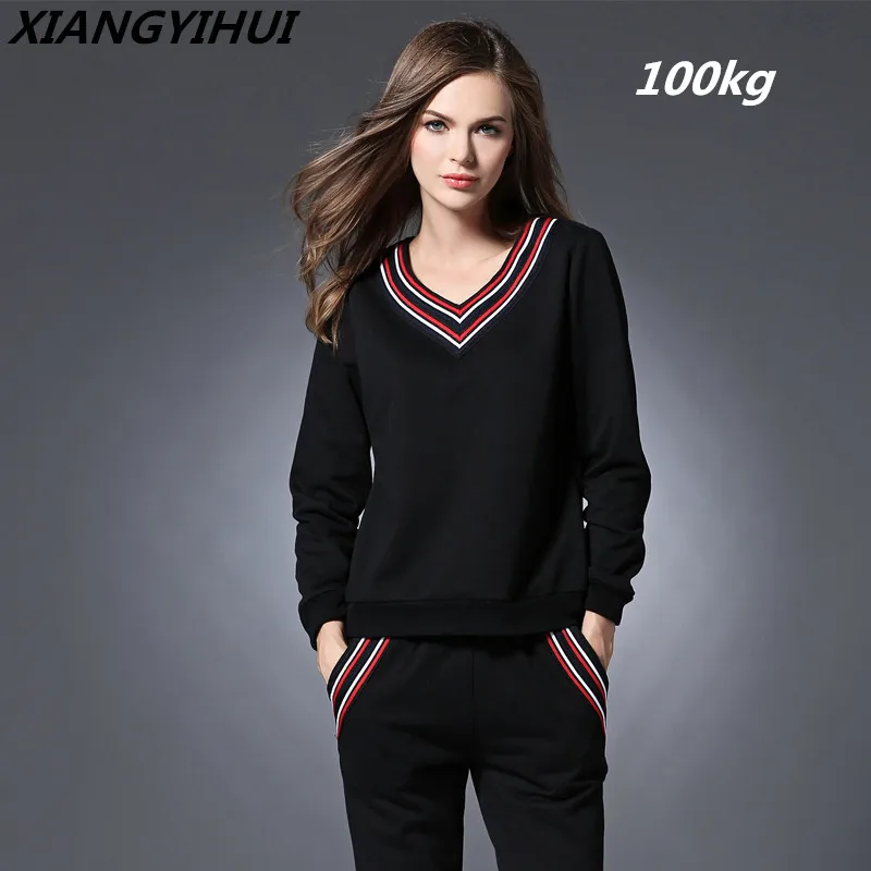 

Oversized racksuits Women Suits 2018 New Autumn Winter black Two Piece Sets Sweatshirt + Long Pants Casual Suits Costume Women
