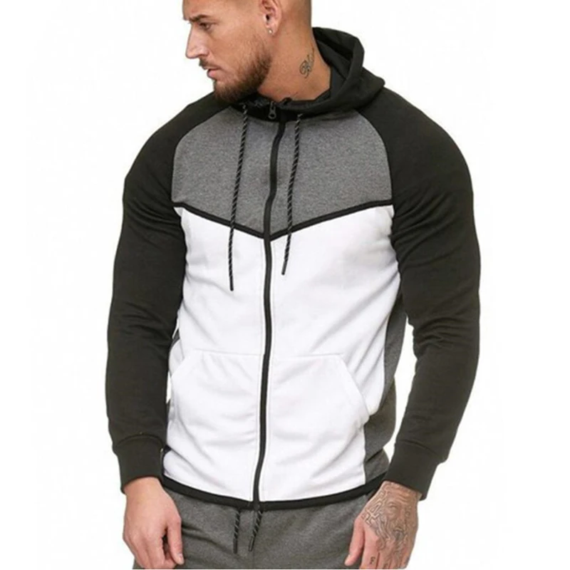 

2019 Autumn Patchwork Fitness Hoodies Men Coat Long Sleeve Mens Hooded Sweatshirts Sportwear Male Hoodie Pullover Dropshipping
