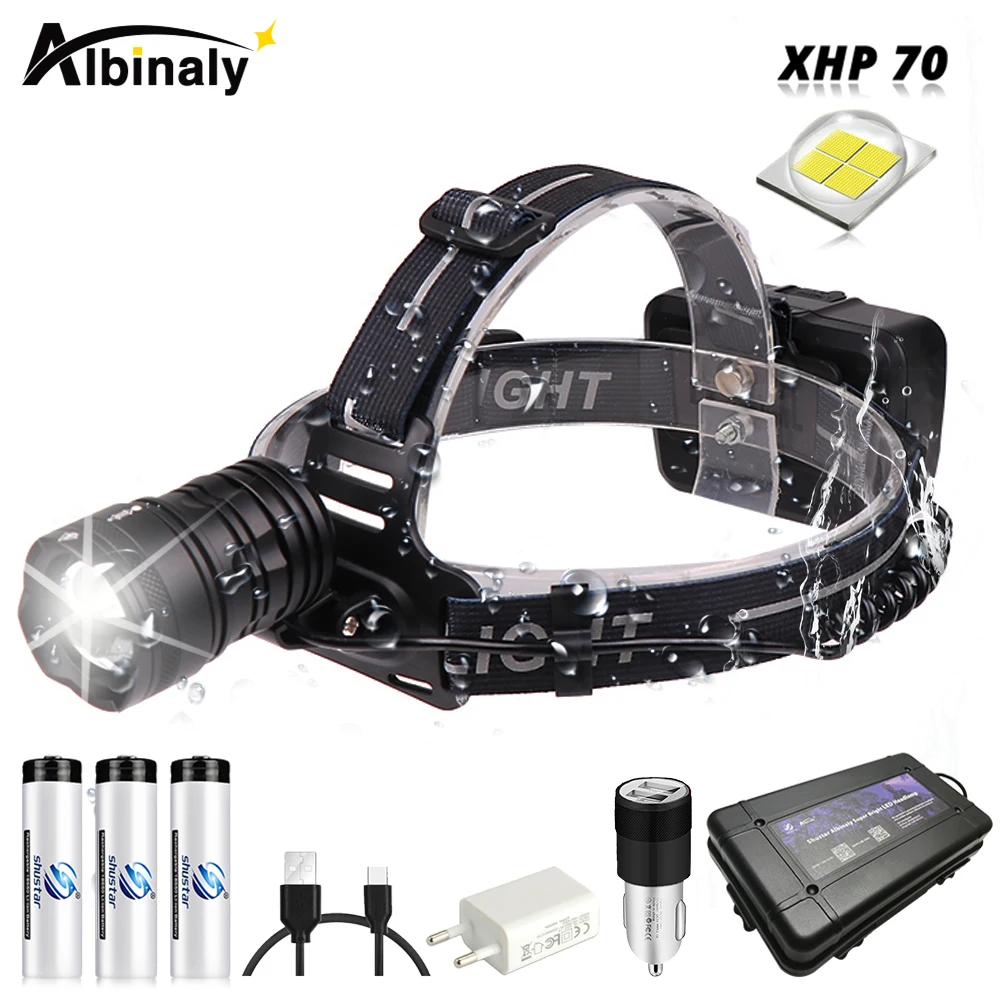 

Super bright XHP70 lamp bead LED Headlamp Support zoom 3 lighting modes Headlight by 3x18650 battery Used for hunting, adventure