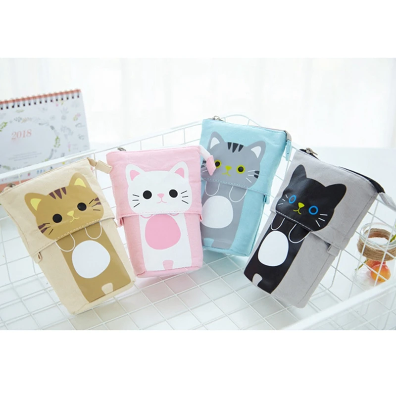 

Shop pencil rack canvas cartoon cute cat telescopic pencil bag stationery pen box multi-function deformation light cosmetic bag