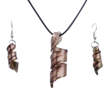

12 Sets/Lot Women Hot sale Fashion Baroque Art Lampwork Murano Glass Pendant Necklace Earrings Jewelry Set -221