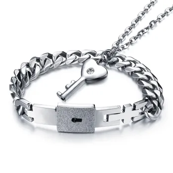 

Couple Bracelet For Men Key Necklace Chain with CZ Stones for women in sest Pulseras Mujer Wife Fiance Father‘s day Gifts
