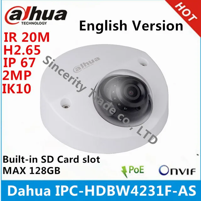 imágenes para Original IPC-HDBW4231F-AS Dahua IP Cámara de 2MP IP67 IK10 IR20m incorporado ranura para tarjeta SD MICRO Mini Cámara de Red Domo imágenes para Original IPC-HDBW4231F-AS Dahua IP Cámara de 2MP IP67 IK10 IR20m incorporado ranura para tarjeta SD MICRO Mini Cámara de Red Domo