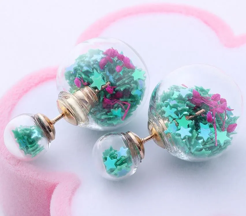Горячее предложение! двойные стеклянные серьги-гвоздики DIY с двойным боковым стеклом, серьги-гвоздики(много размеров на выбор