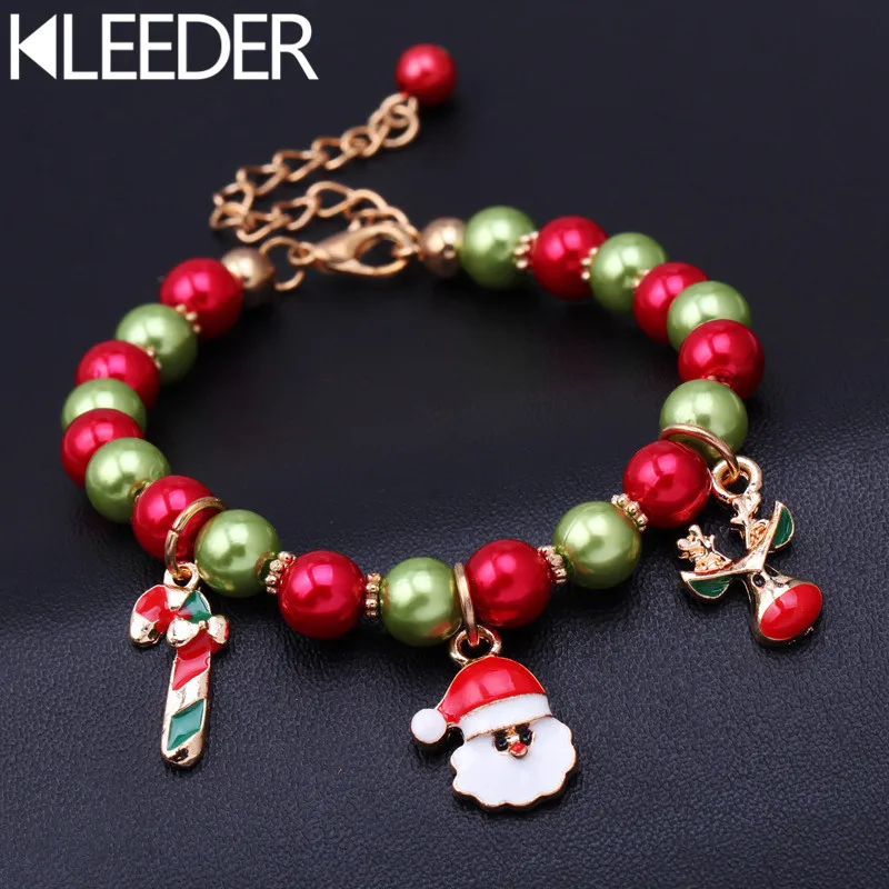 

KLEEDER Christmas Charm Bracelet For Women Kids Kawaii Snowman Hand Link Chain Colorful Beads Party Bracelets Fashion Jewelry
