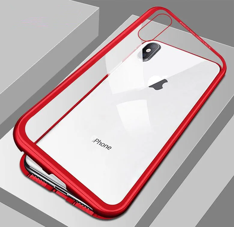 red Магнитное закаленное стекло мета чехол для Xiaomi mi 8 lite mi 8 se 6X A2 mi 9 SE F1 чехол redmi note 7 Примечание 5 6A полная защита корпуса - Цвет: red