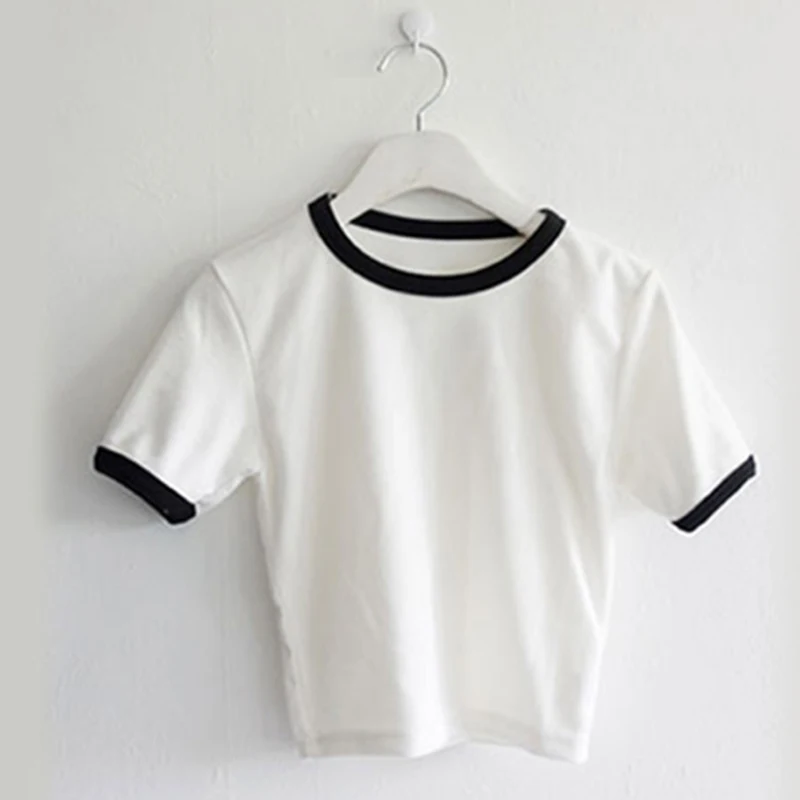 Новые женские летние короткие топики скинни Slim Fit с короткими рукавами с круглым вырезом пуловер футболки VK-ING