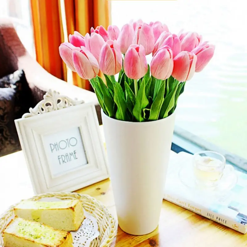 6Pcs/pack Artificial flower high quality real touch PU Tulip flower desktop wedding home decoration gift