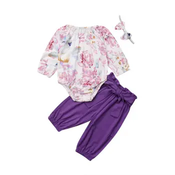 

Newborn Kids Baby Girls Floral Romper Tops Harem Pants Leggings Headband Outfits