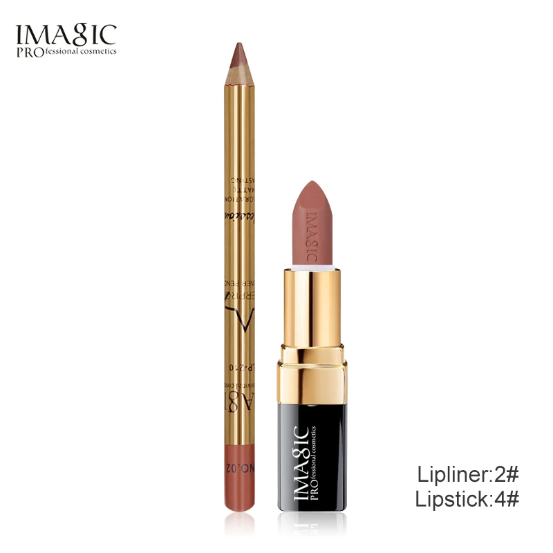 IMAGIC матовая губная помада бренд комплект 2 шт./компл. Lipsick+ подводка для губ, средства ухода за губами Make Up Набор матовый, Длительное Действие, водостойкая губная помада для макияжа комплект - Цвет: 2