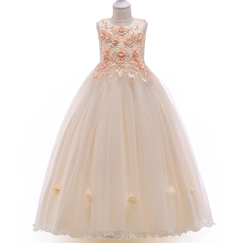 Детское вечернее платье высокого качества; элегантное платье для подиума для девочек; платье принцессы с цветочной вышивкой и аппликацией из бисера для девочек на свадьбу - Цвет: as picture