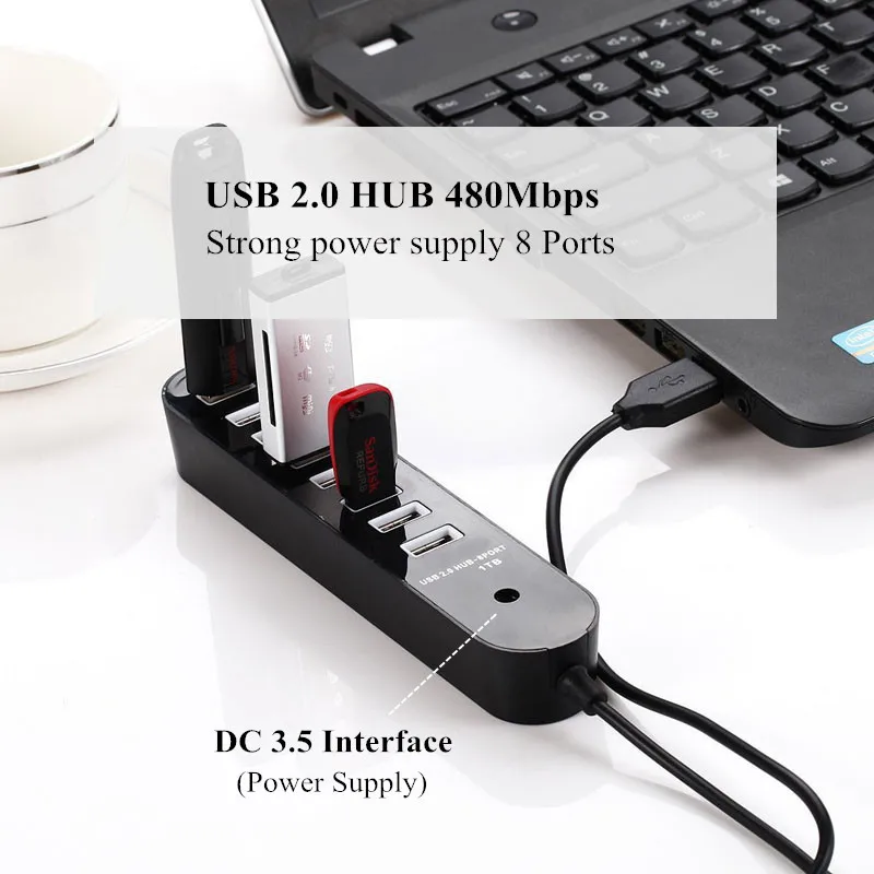BinFul 8 портов USB 2,0 концентратор USB порт мини портативный OTG концентратор USB Высокоскоростной разветвитель для Macbook Air ноутбук ПК планшет usb-хаб