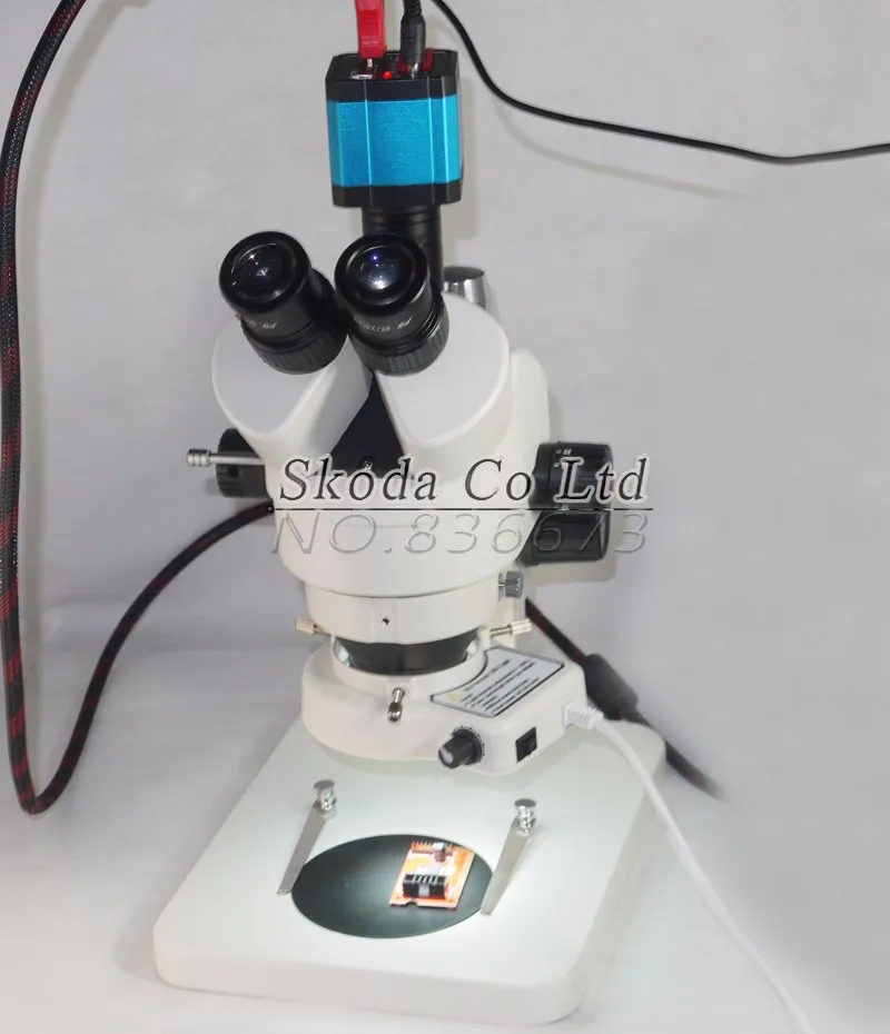 Continuous zoom binocular visual 7-90X Trinocular stereo microscope+14MP HDMI USB Industrial Camera+56 LED light for LAB PCB