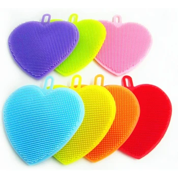 

1 Pc Colorful Heart Shape Cleaning Brush Silicone Dish Cleaning Brush Dish Sponge Scouring Pads Kitchen Clean up Tools Supplies