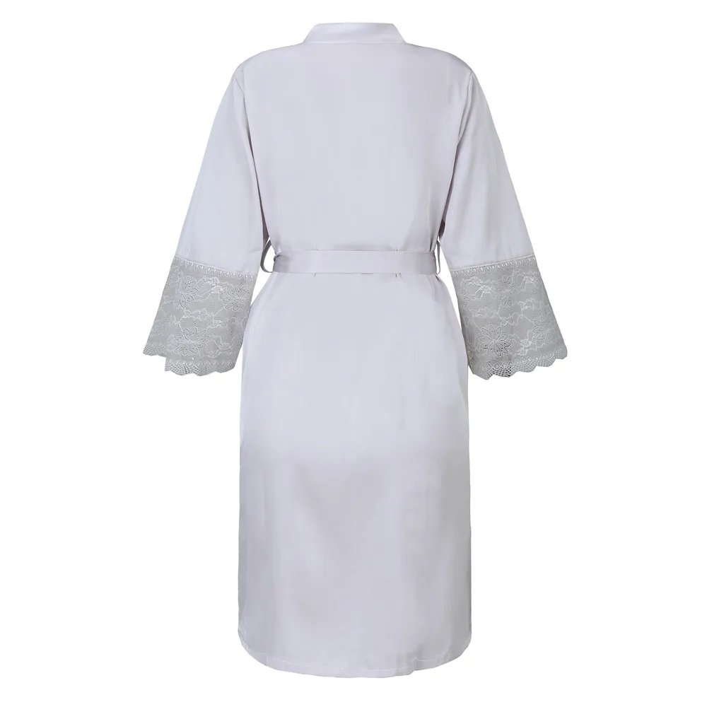 Сексуальные женские Кружево Satin Robe платье однотонные мягкие ночная рубашка кимоно халат пижамы свадебные туфли невесты Халаты