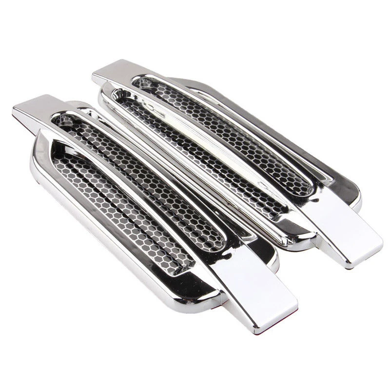 

1 Pair False Air Vent Car Body Hood Fender Chrome Side Flow Intake Vent 2018