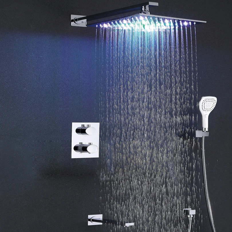 Bathroom Rain Shower Set Thermostat Bath Shower Faucet Valve Chrome