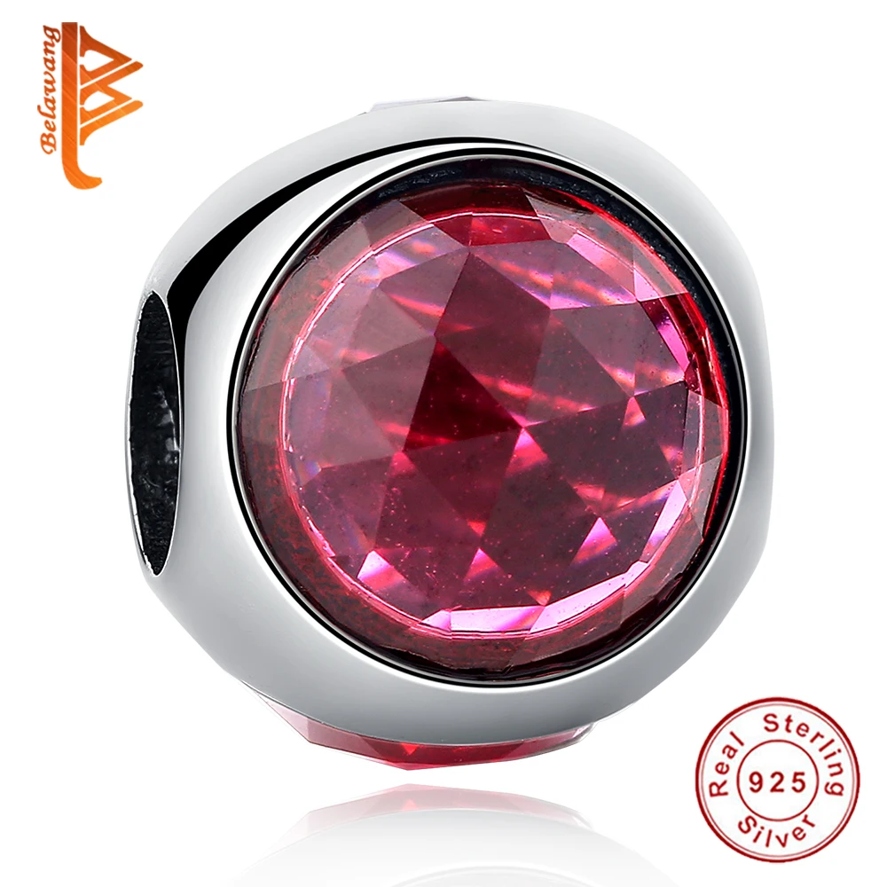 

BELAWANG 925 Sterling Silver Radiant Droplet Beads With Icy Red Crystals Charms Fit Original BW Charm Bracelet DIY Jewelry