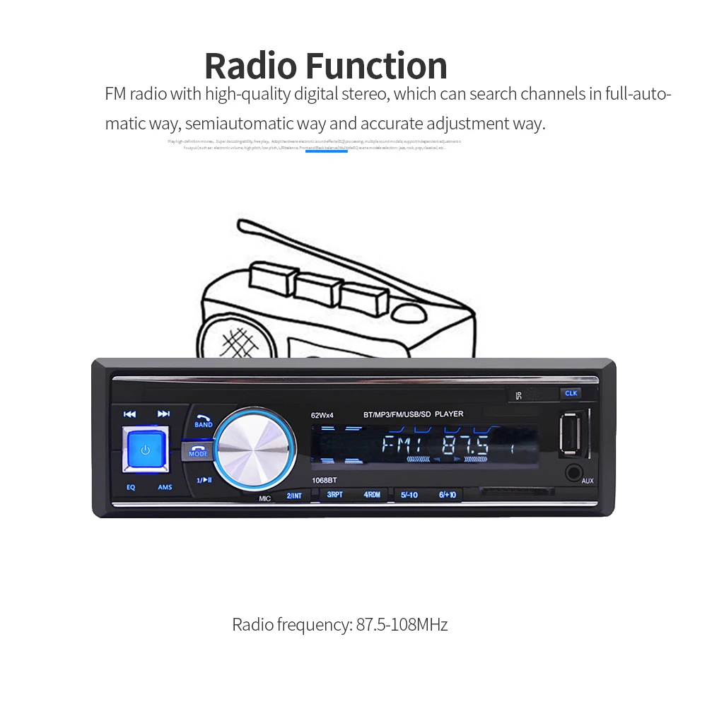 Автомагнитола 1068BT 12 В Bluetooth 1 Din FM Aux|Автомобильные радиоприемники| |