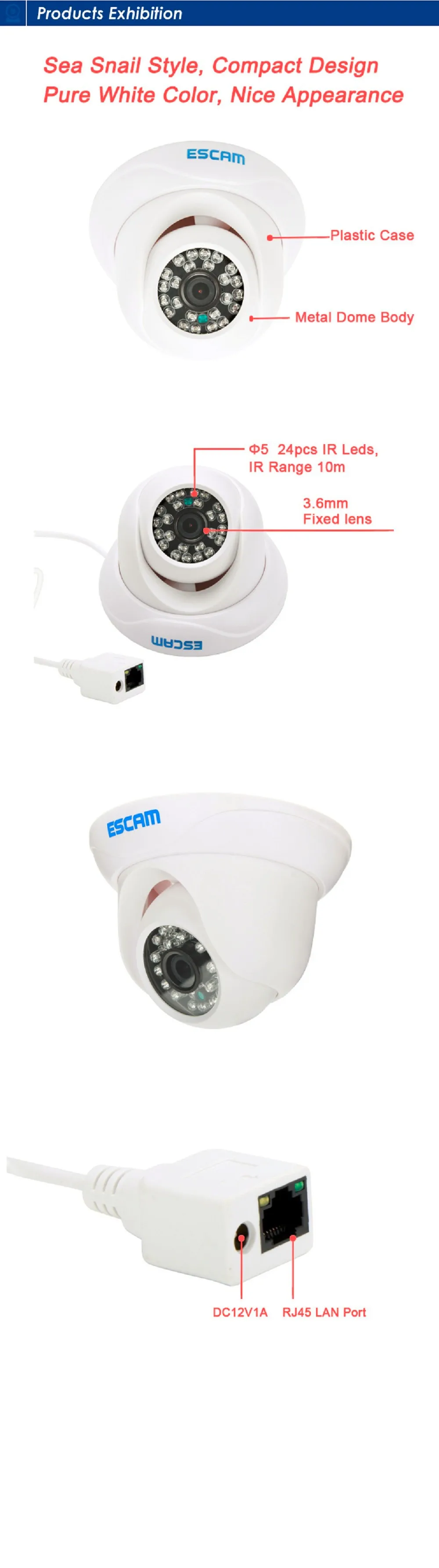 ESCAM Snail QD500 Waterproof Dome IP Camera CCTV 14 Inch 1MP CMOS 720P (5)