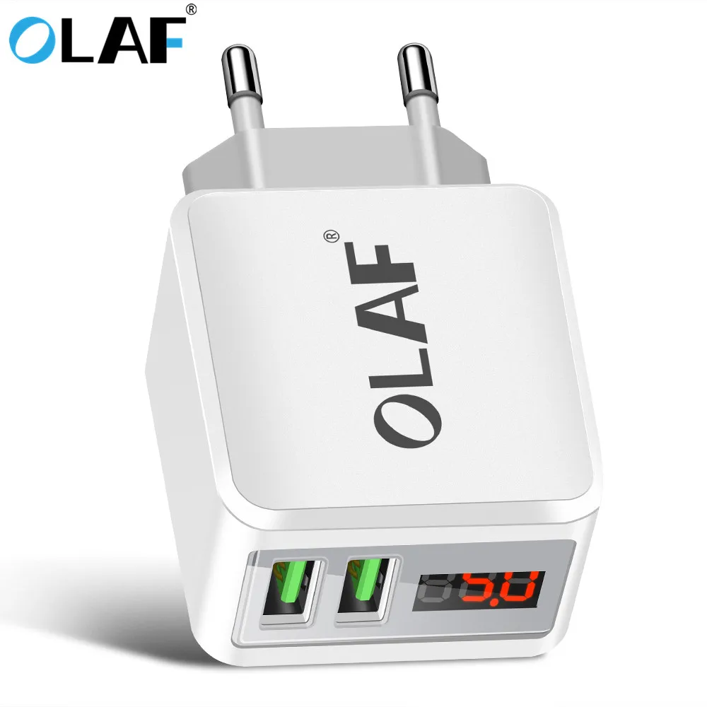 

Olaf USB Charger LED Display EU/US Plug Dual USB 2.1A Fast Phone Charger Adapter Wall Travel Charger for iPhone Samsung Tablets