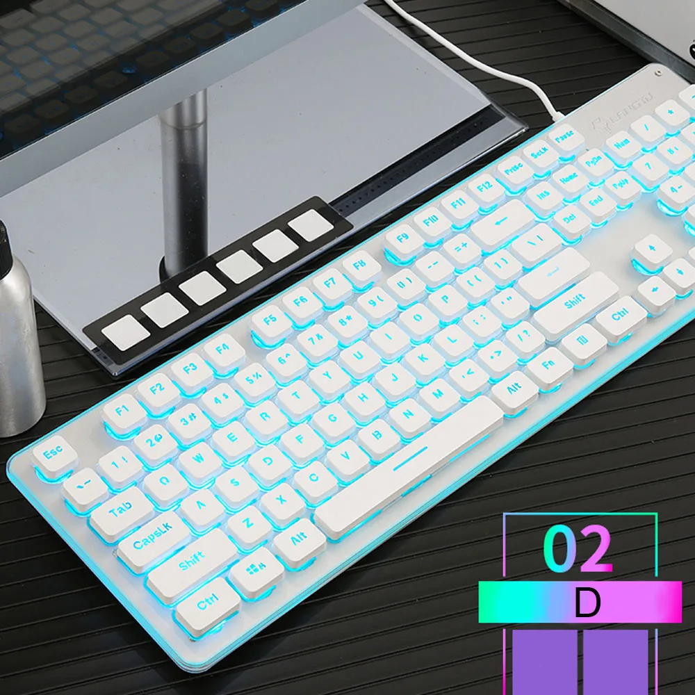 

2019 Fashion Ergonomic design Rainbow Gaming Keyboard Waterproof Colorful Keyboard Crack LED Illuminated Backlit USB Wired PC