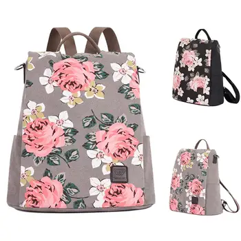 

Ladies bag flower student backpack multi-function anti-theft dual-use travel bag fashion canvas backpack School Bag DropshipT626