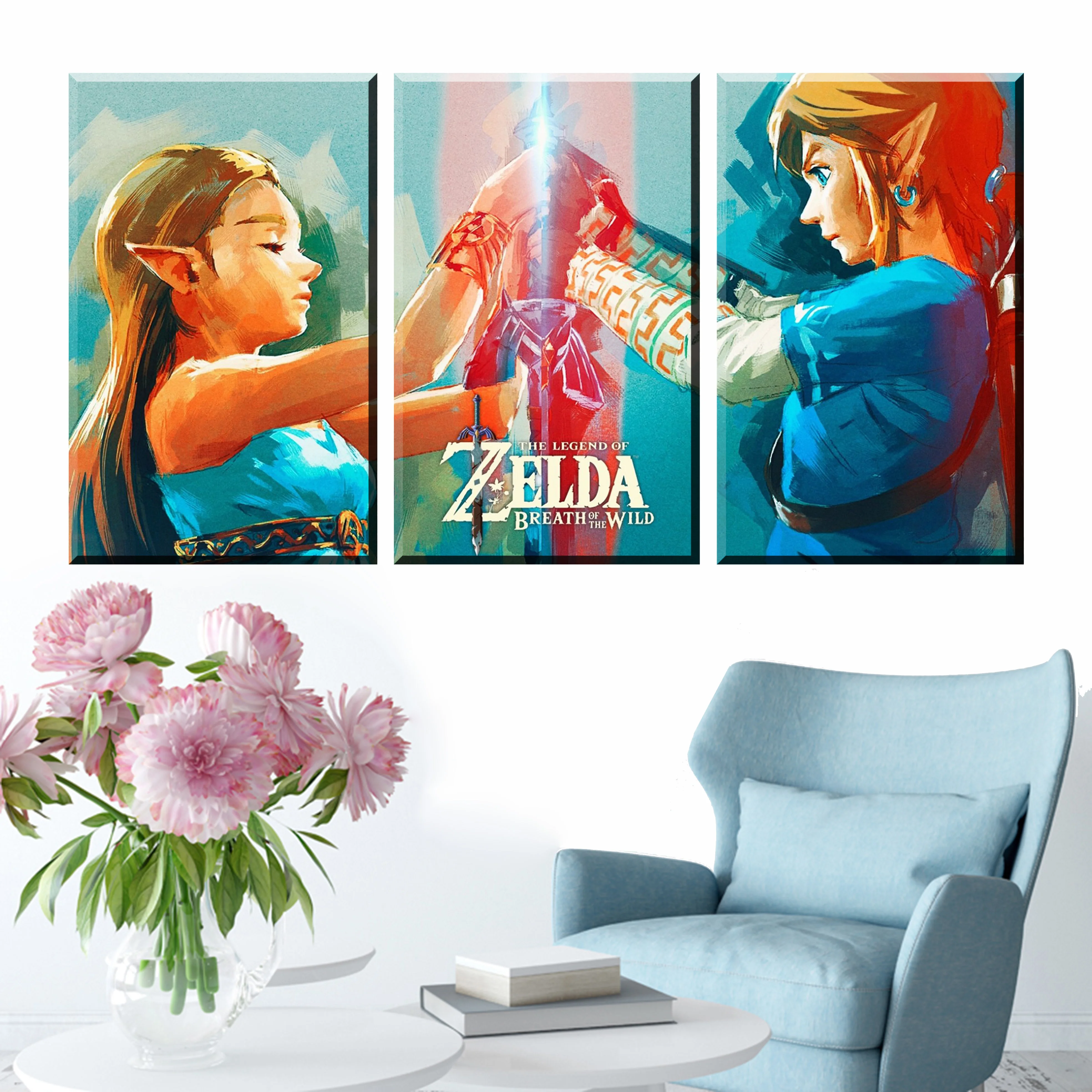 

Home Decor Prints Painting 3 Panel The Legend Of Zelda Pictures Game Wall Art Modular Canvas Poster Modern Bedside Background