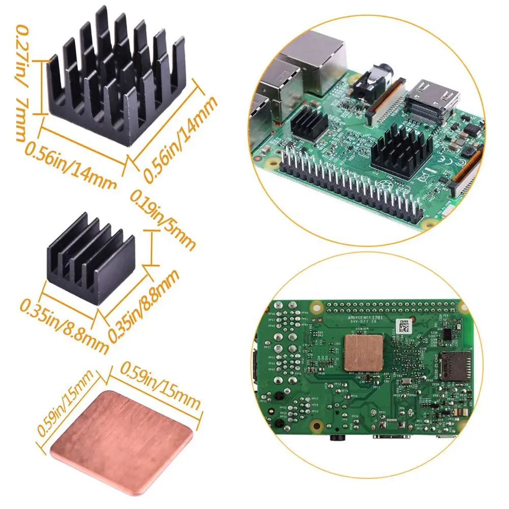 Комплект теплоотвода Raspberry Pi 30 шт. алюминиевая медь + термопроводящая клейкая