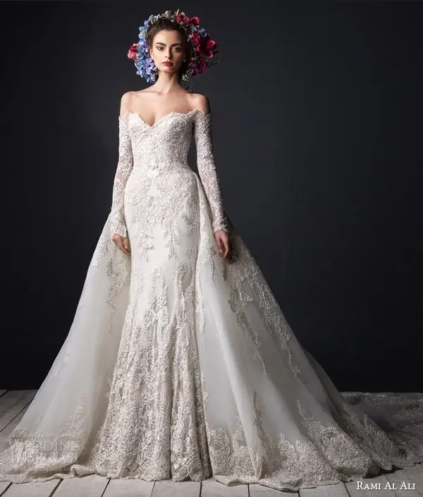 Simple off the shoulder long sleeve wedding dresses lace