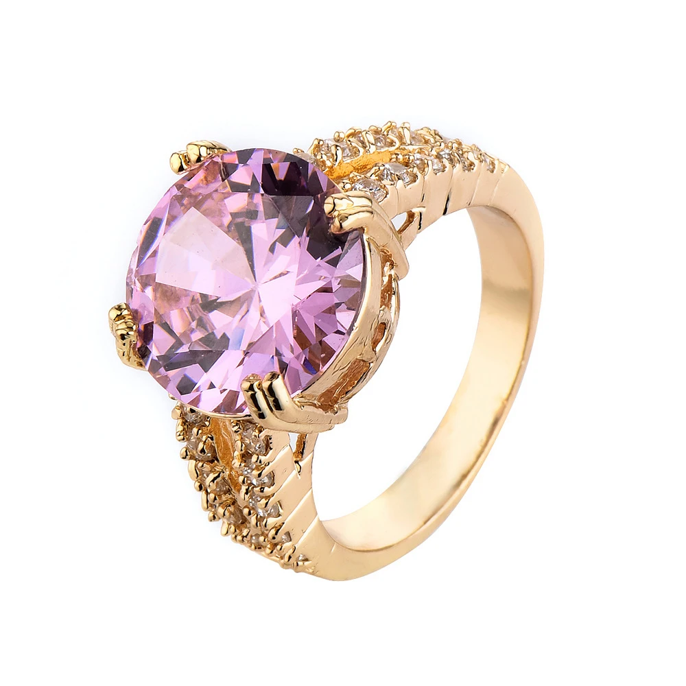 

Brand Charming gold Stone Ring Violet Zircon Fashion Women Wedding Flower Jewelry gules Gold Filled Engagement Rings Bague Femme