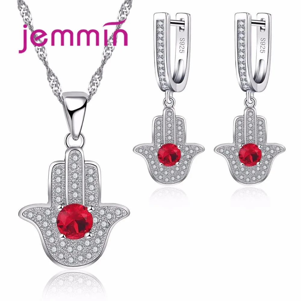 Creative Palm Rhinestone Pendants Necklace Earrings Set For Party Women 925 Sterling Silver Ruby Bridal Wedding Jewelry | Украшения и