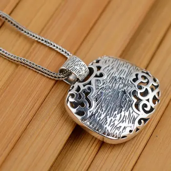 

Silver Handmade Sterling Silver Pendant Silver Antique S925 style Female Flower Pendant Square auspicious clouds