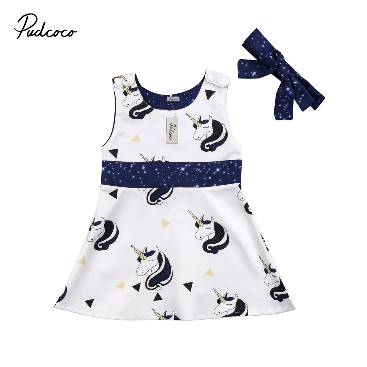 

Baby Girls Dress Cute Unicorn Sleeveless Princess Dress Newborn Baby Girls Party Wedding Dress Headband Set 0-18M