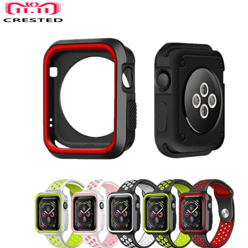 

CRESTED Frame PC Case cover For Apple Watch 4 5 band 44mm 40mm iwatch series 3 2 1 42mm/38mm protective silicone protector shell